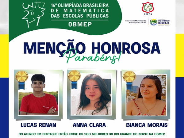 MENÇÃO HONROSA AOS ALUNOS DA ESCOLA MUNICIPAL 7 DE SETEMBRO.